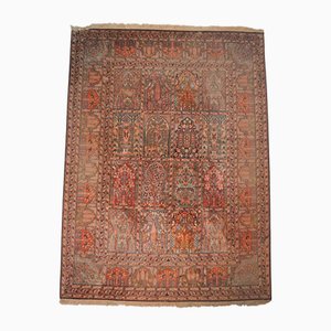 Indian Knotted Silk Rug with Animal Motiv and Flowers from Hamadan, 1970s