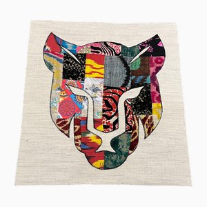 Handmade Silk Panther Wall Hanging, 1980s