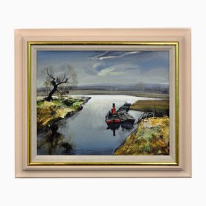 Rowland Hilder, River Bure, Norfolk, East Anglia, pintura al óleo, años 50, Enmarcado