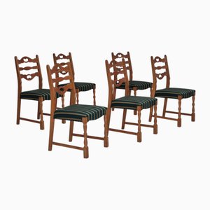 Danish Dining Chairs in Oak and Wool, 1970s, Set of 6