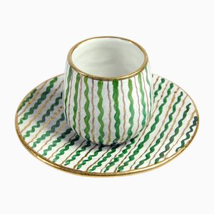 Tazza piccola con piattino in ceramica dipinta a mano di Bitossi, Italia, anni '50, set di 2