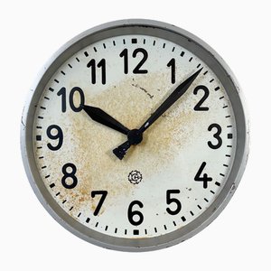 Large Industrial Grey Factory Wall Clock from Chronotechna, 1950s