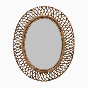 Oval Wall Mirror in Bamboo, 1960s