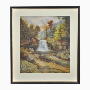 William Mellor, Waterfall, River Llugwy, Near Betws-Y-Coed, Wales, Late 1800s, Watercolor, Framed