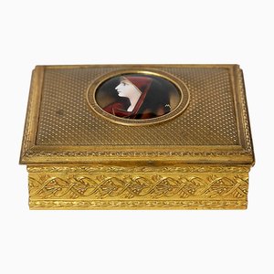 French Gilt Bronze Jewelry Box with Limoges Enamel Portrait Plaque