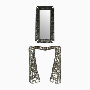 Brutalist Console Table and Mirror, Spain, 1970s, Set of 2