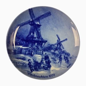 Wandmontierter Vintage Porzellan Teller mit Heiligabendmotiv, 1979