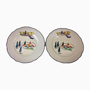 Hand-Painted Vacance Plates from Longwy, France, 1950s, Set of 2