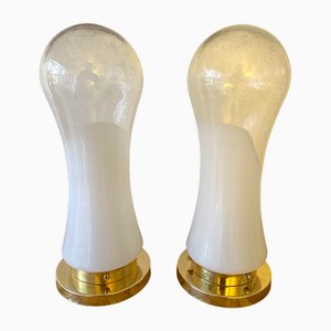 Italian Murano Glass and Brass Lamps attributed to Mazzega, 1970s, Set of 2