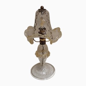 Vintage Tischlampe mit Fuß und Schirm aus leicht getöntem Muranoglas mit Goldflocken, 1970er