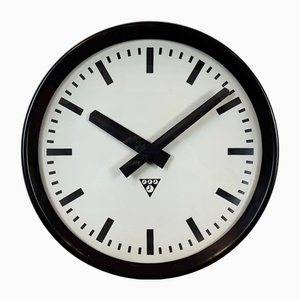 Industrial Brown Bakelite Factory Wall Clock from Pragotron, 1960s