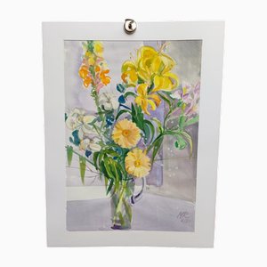 Michel Roubille, Bouquet of Flowers, 1987, Watercolor