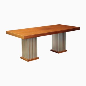 Tavolo vintage in alluminio impiallacciato in mogano, anni '70-'80