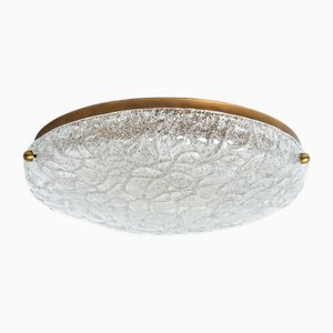 Glass and Brass Flush Mount or Wall Light attributed to Hillebrand Leuchten, 1970s
