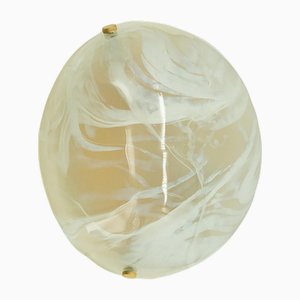 Round White and Smoked Marbled Glass Flush Mount attributed to Hillebrand, Germany, 1960s
