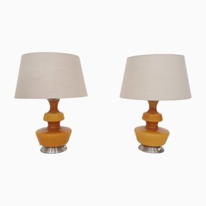 Gelbe Mid-Century Glas Tischlampen, Belgien 1960er, 2er Set