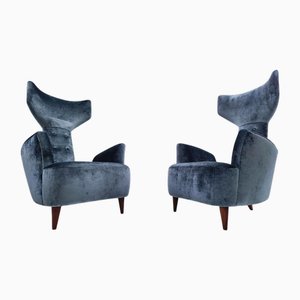 Fauteuils en Bois et Velours par Renzo Zavanella, Italie, Set de 2
