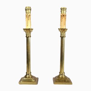 Vintage Corinthian Column Brass Table Lamps, Set of 2