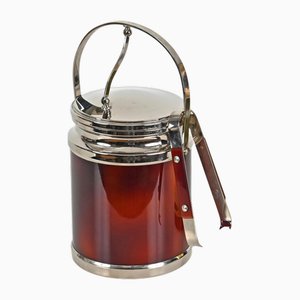 Ice Bucket with Tongs in Tortoiseshell Style Acrylic Glass and Chrome from Alpac, France, 1970s, Set of 2