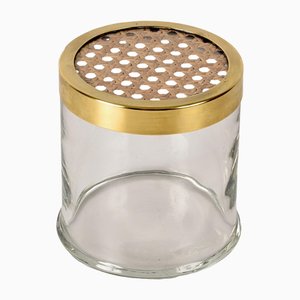 Mid-Century Italian Glass and Vienna Straw Box in the style of Christian Dior, 1970s