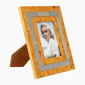Mid-Century Picture Frame in Wood, Chrome & Glass, Italy 1960s