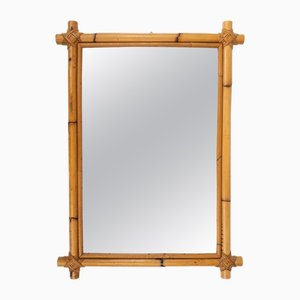Mid-Century Rectangular Wall Mirror in Rattan and Bamboo, Italy, 1970s
