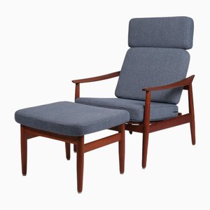 Set de Fauteuils à Dossier Haut avec Repose-pieds Fd-164 par Arne Vodder pour France & Son, Danemark, 1960s, Set de 2