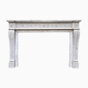 Large Antique French Carrara Marble Fireplace Mantel, 1820