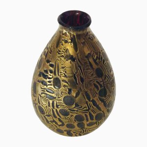 Vase aus Muranoglas in Rot & Gold, 1980er