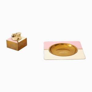 Mid-Century Italian Brass Ashtray and Lighter, 1960s, Set of 2