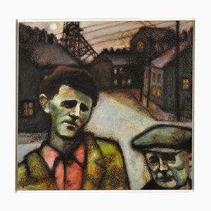 Peter Ross, The Young Richard Burton and His Father, Pontrhydyfen, Neath, Port Talbot, Wales, Oil Painting, 2013, Framed