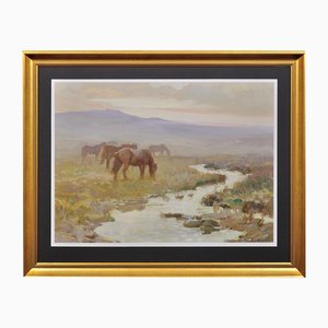 Charles Walter Simpson, Dartmoor Ponies, 1930, Dipinto ad olio, Incorniciato