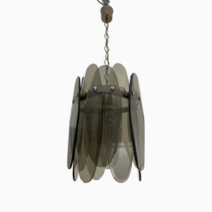 Mid-Century Smoked Glass Chandelier with 12 Petals in the style of Max Ingrand, 1960s