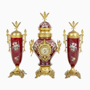French Decorative Toleware Garniture Set, 1880s, Set of 3