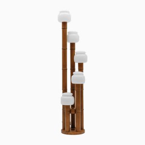 Mid-Century Modern Stehlampe aus Bambus mit 5 Lampenschirmen aus Opalglas, 1960er
