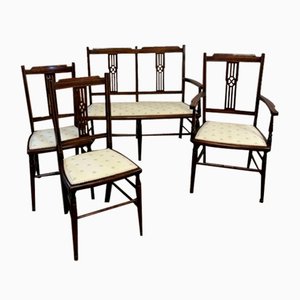 Mobilier de Salon Édouardien en Acajou Marqueté, 1900s, Set de 3