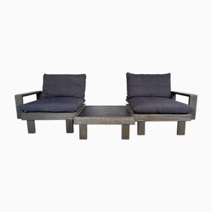 Brutalist Modular Sofa in Wood with Slate Top Side Table, Germany, 1960s, Set of 3