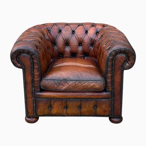 Sillón Chesterfield de cuero marrón, década de 1900
