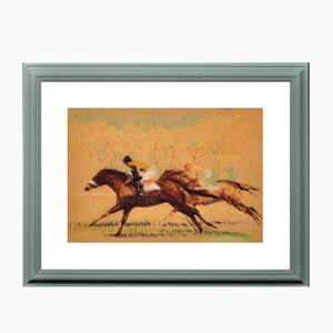 John Rattenbury Skeaping, Into the Final Furlong, 1965, Pastel Drawing, Framed
