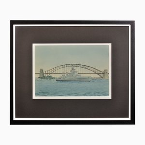 Eric Tufnell, HMS Newcastle in Sydney Harbour, 1956, Watercolour, Framed