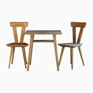 Communal Table and Two Chairs by Olgierd Szlekys and Władysław Wincze, Ład Cooperative, Poland, 1950s, Set of 3