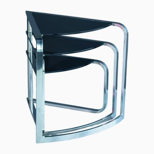 Postmodern Italian Nesting Tables Chrome Metal and Lacquered Plywood, 1980s