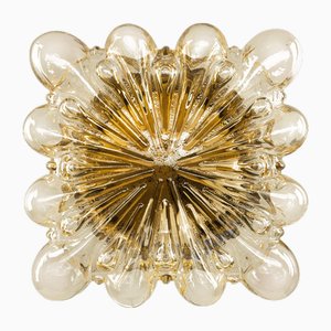Vintage Ceiling or Wall Lamp with Square Bubble Glass in Amber attributed to Helena Tynell, 1970s