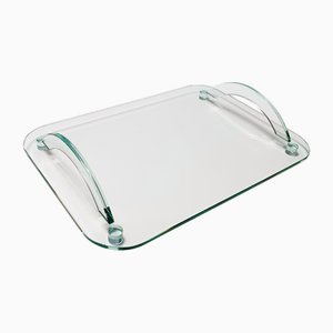 Plateau en Verre Transparent dans le style de Fontana Arte, Italie, 1980s