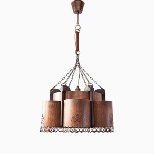 Large Vintage Swedish Copper and Wood Pendant, 1970s