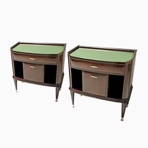 Walnut, Beech and Glass Nightstands in the style of Tomaso Buzzi, Italy, 1950s, Set of 2