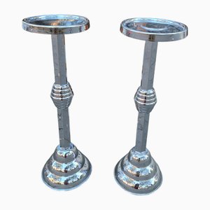 Piédestaux en Métal Plaqué Chrome, Set de 2