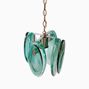 Vintage Art Thick Glass Chandelier by Nilo Veca for Fontana Arte, 1960s