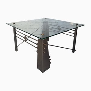 Postmodern Table in Glass and Metal, 1980s-1990s