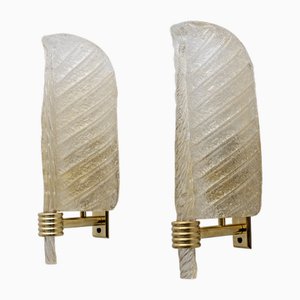 Mid-Century Graniglia Murano Glass Leaf Sconces in the style of Barovier & Toso, 1990, Set of 2
